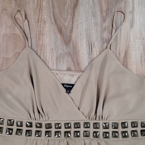 🔺️Express Tan & Shimmery Gold Sleeveless Top Large - Picture 3 of 12